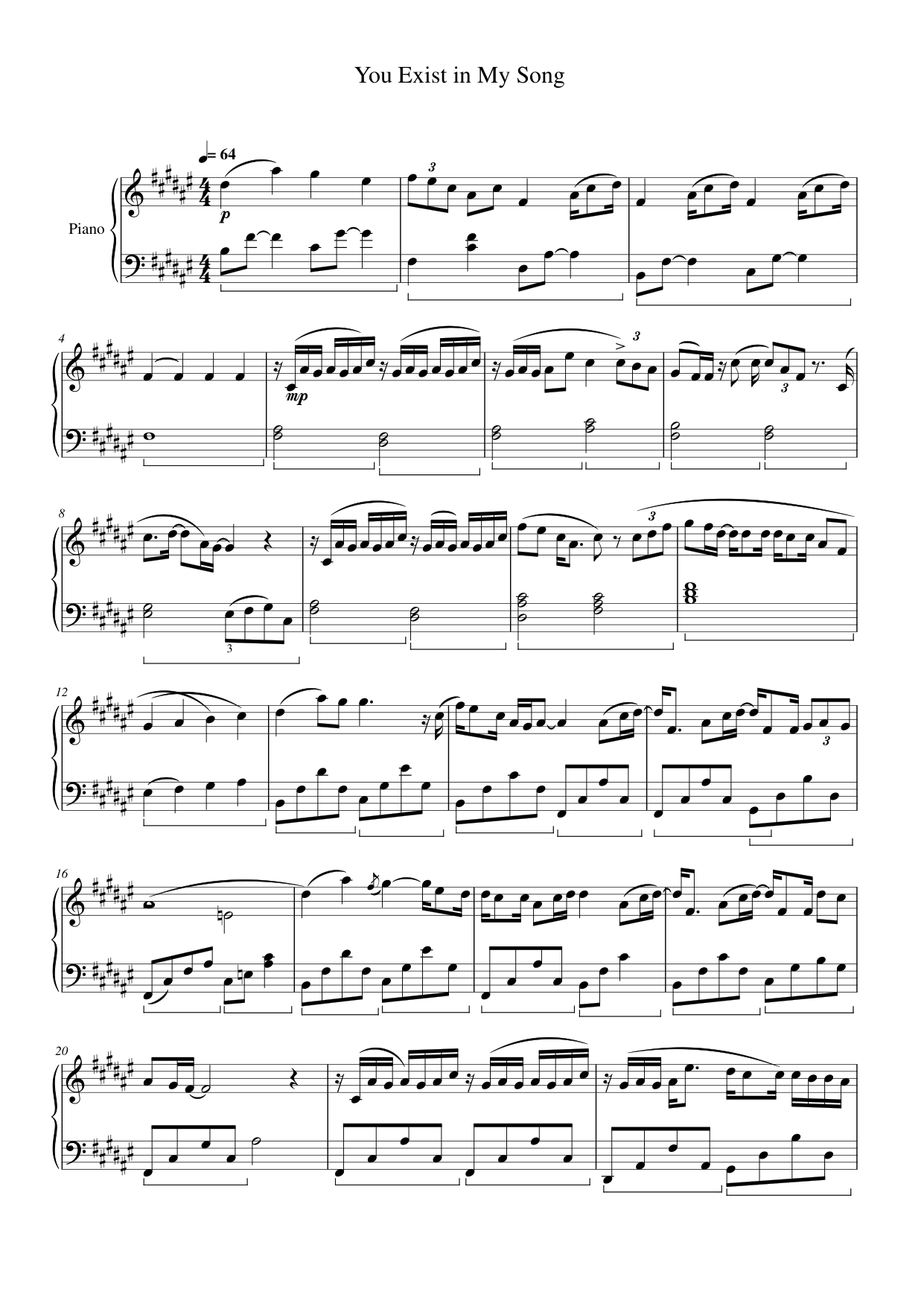 You Exist In My Song Piano Sheet Music Page 1 Free PDF