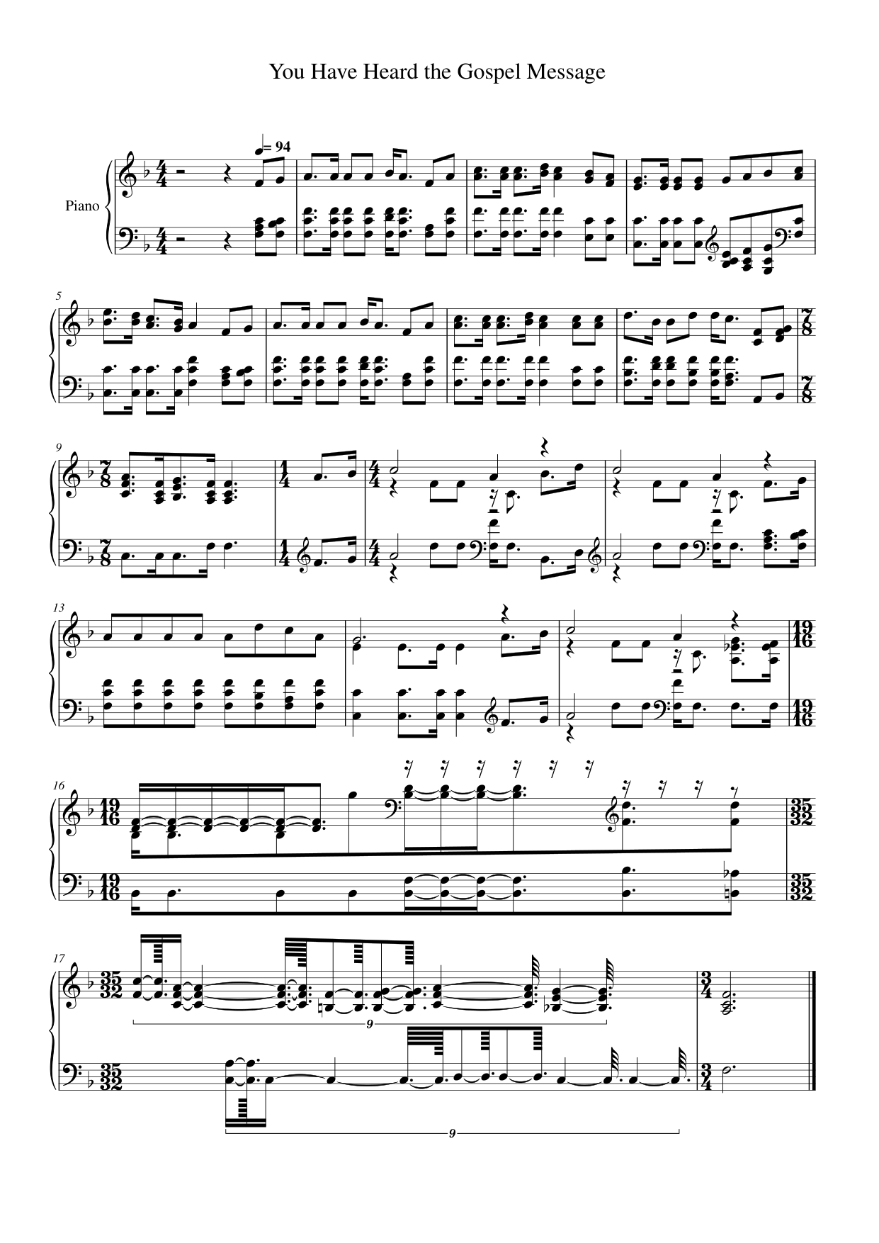 You Have Heard the Gospel Message Piano Sheet Music Page 1 Free PDF