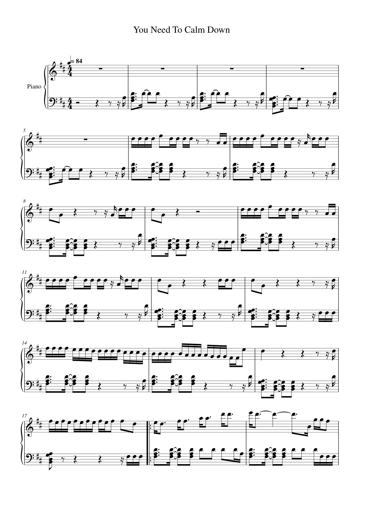 You Need To Calm Down Piano Sheet Music Page 1 Free PDF