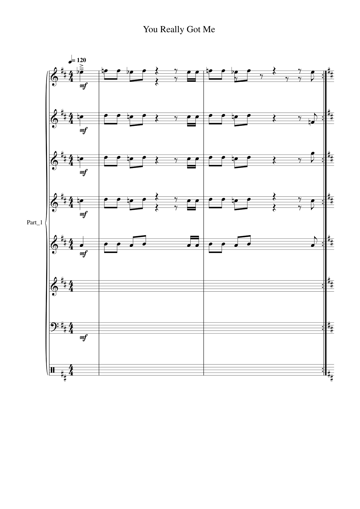 You Really Got Me Piano Sheet Music Score Page 1
