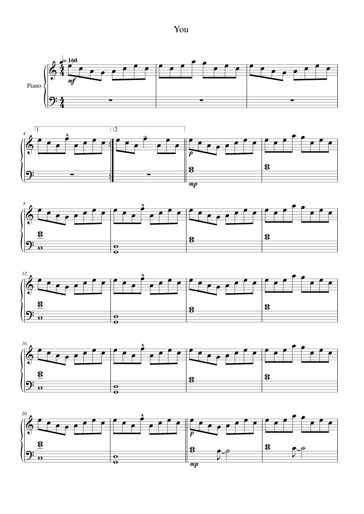 You Piano Sheet Music Score Page 1