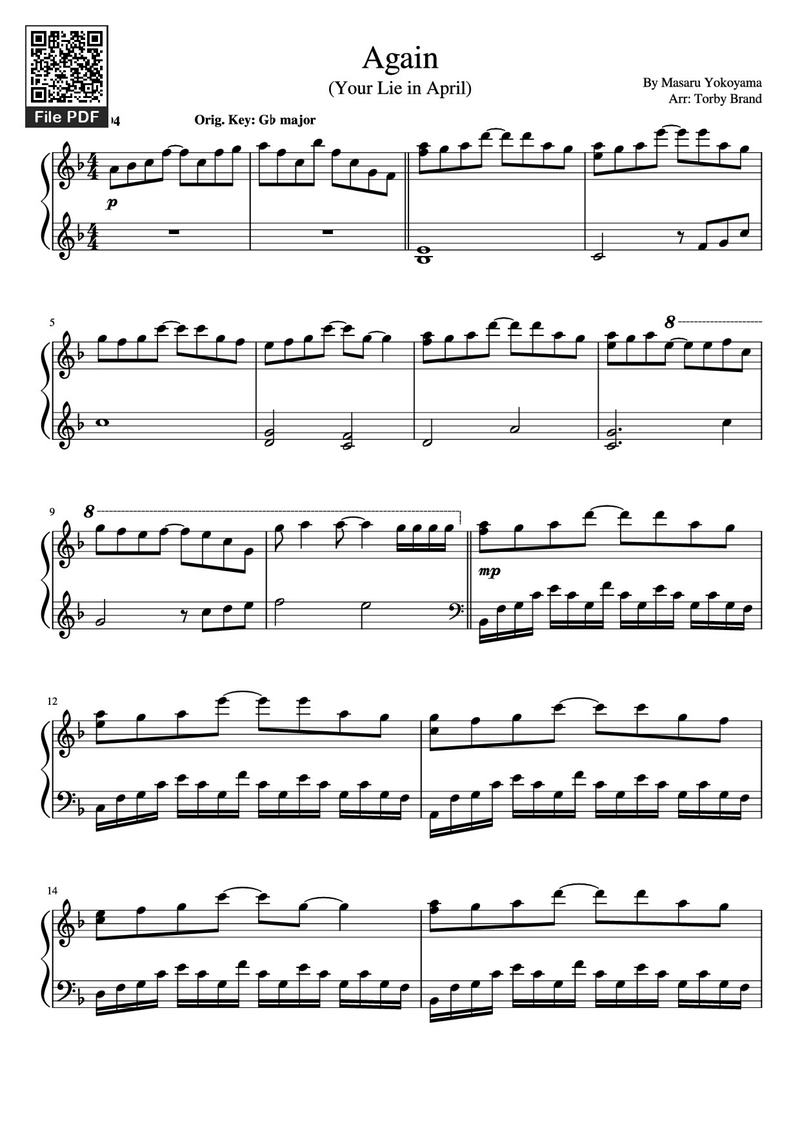 Your Lie in April Piano Sheet Music Score Page 1