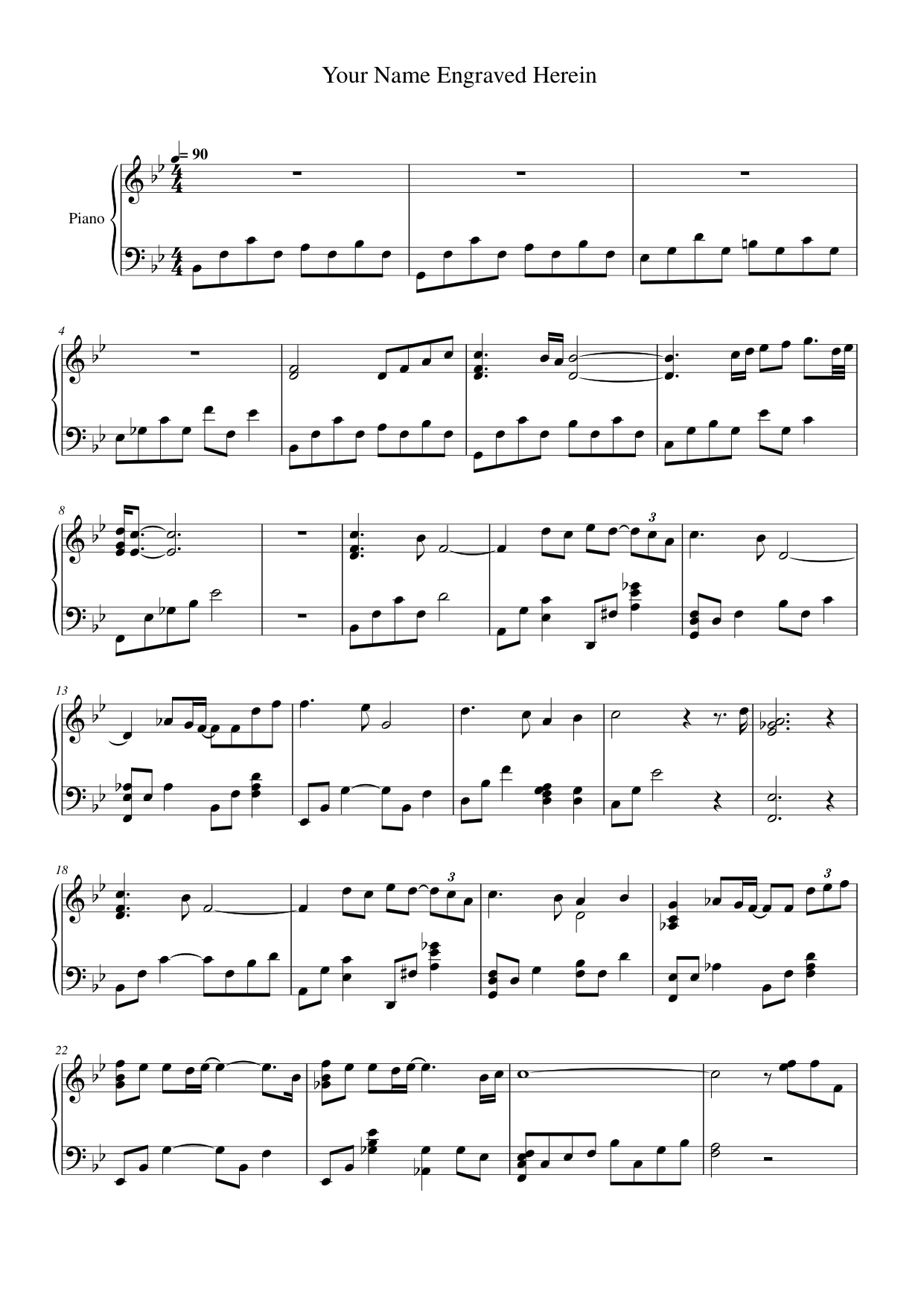 Your Name Engraved Herein Piano Sheet Music Page 1 Free PDF