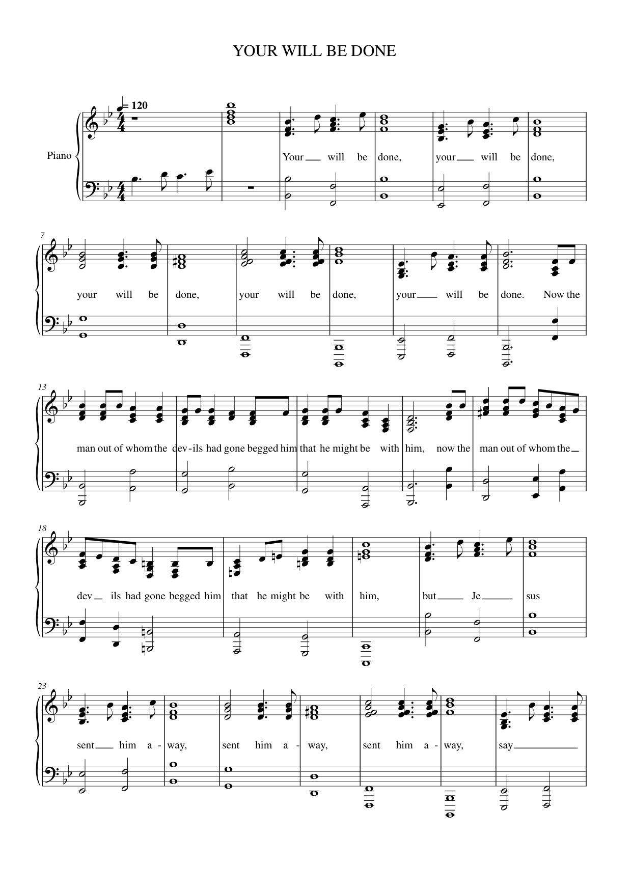 YOUR WILL BE DONE Piano Sheet Music Score Page 1