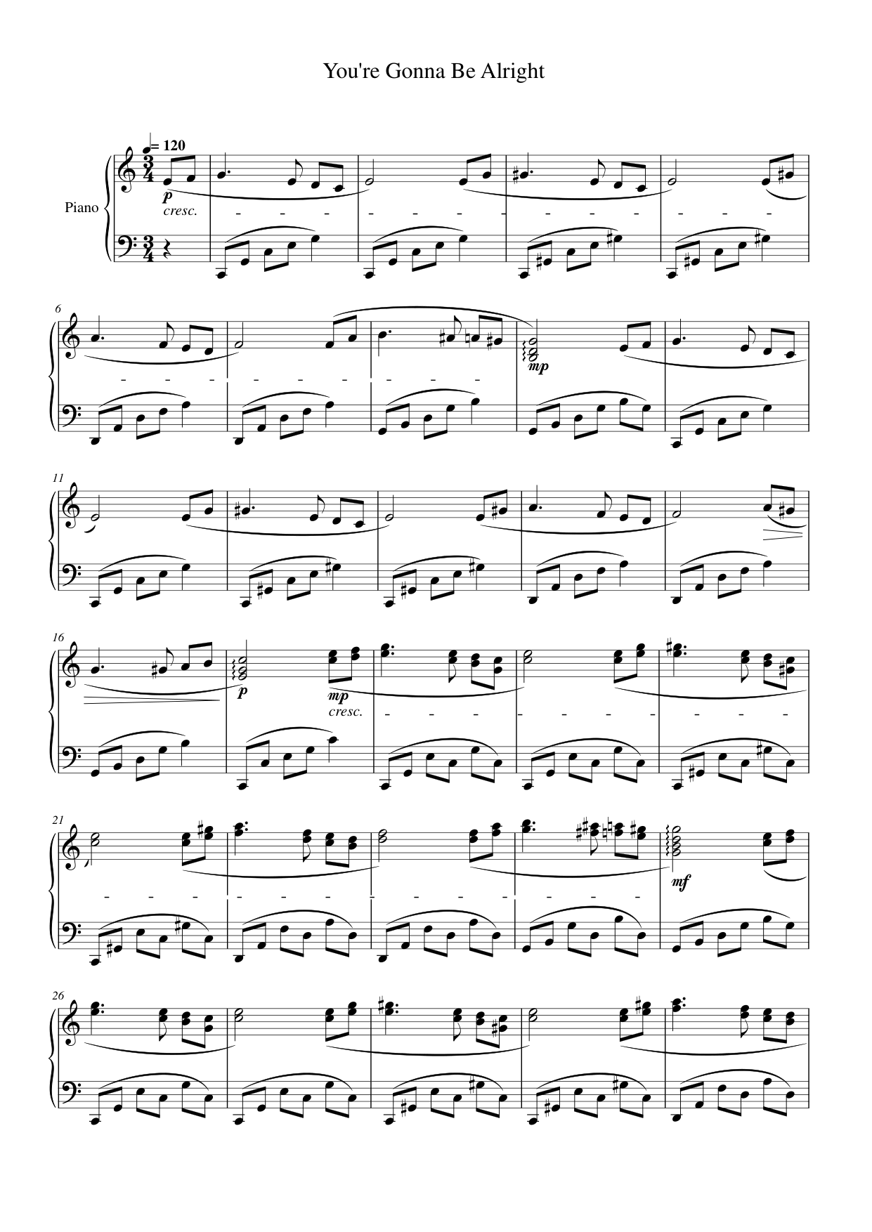You're Gonna Be Alright Piano Sheet Music Page 1 Free PDF