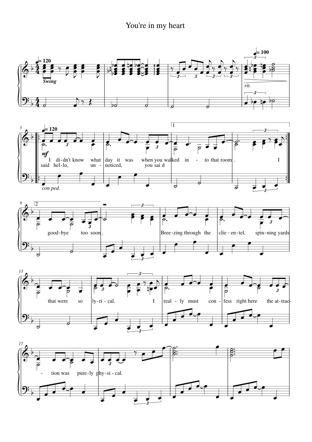 You're in my heart Piano Sheet Music Page 1 Free PDF