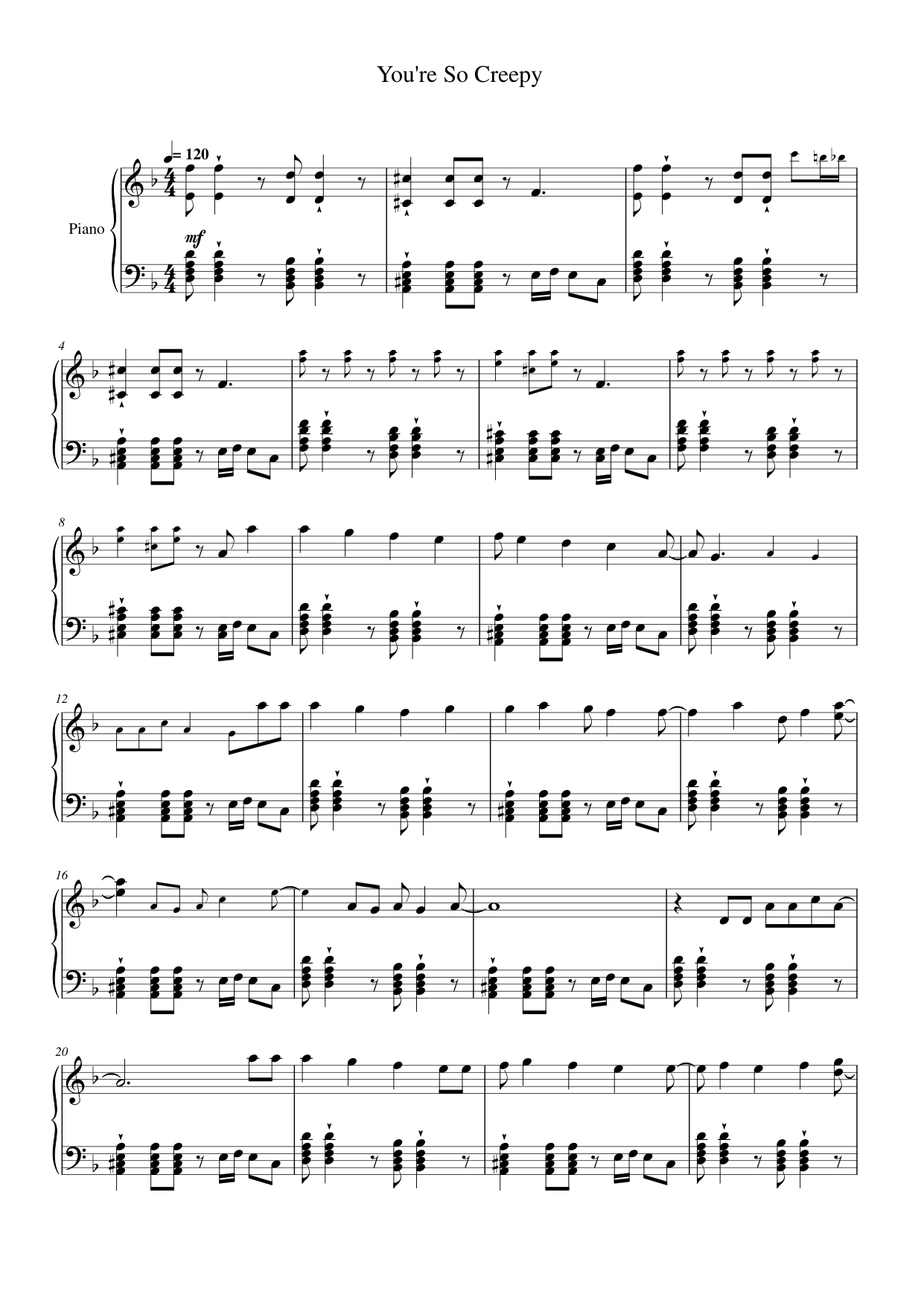 You're So Creepy Piano Sheet Music Score Page 1