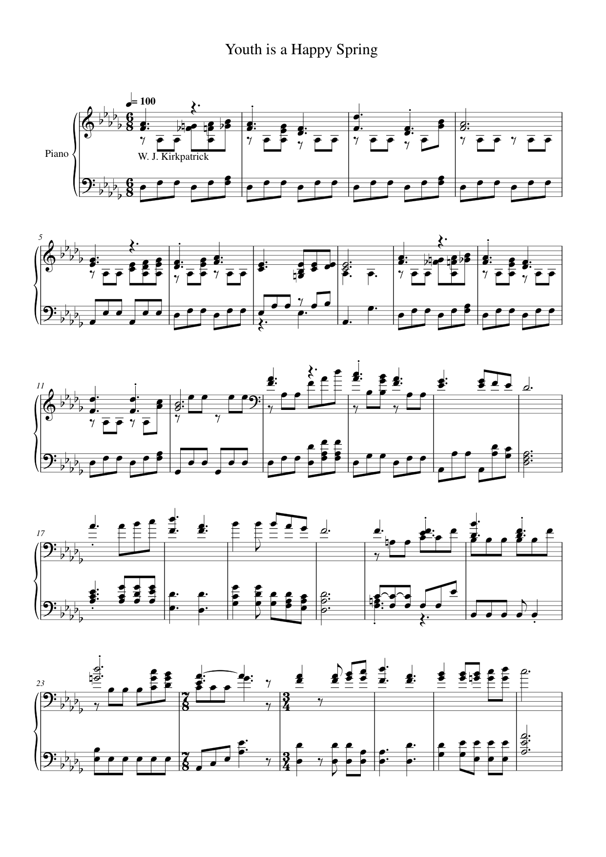 Youth is a Happy Spring Piano Sheet Music Page 1 Free PDF