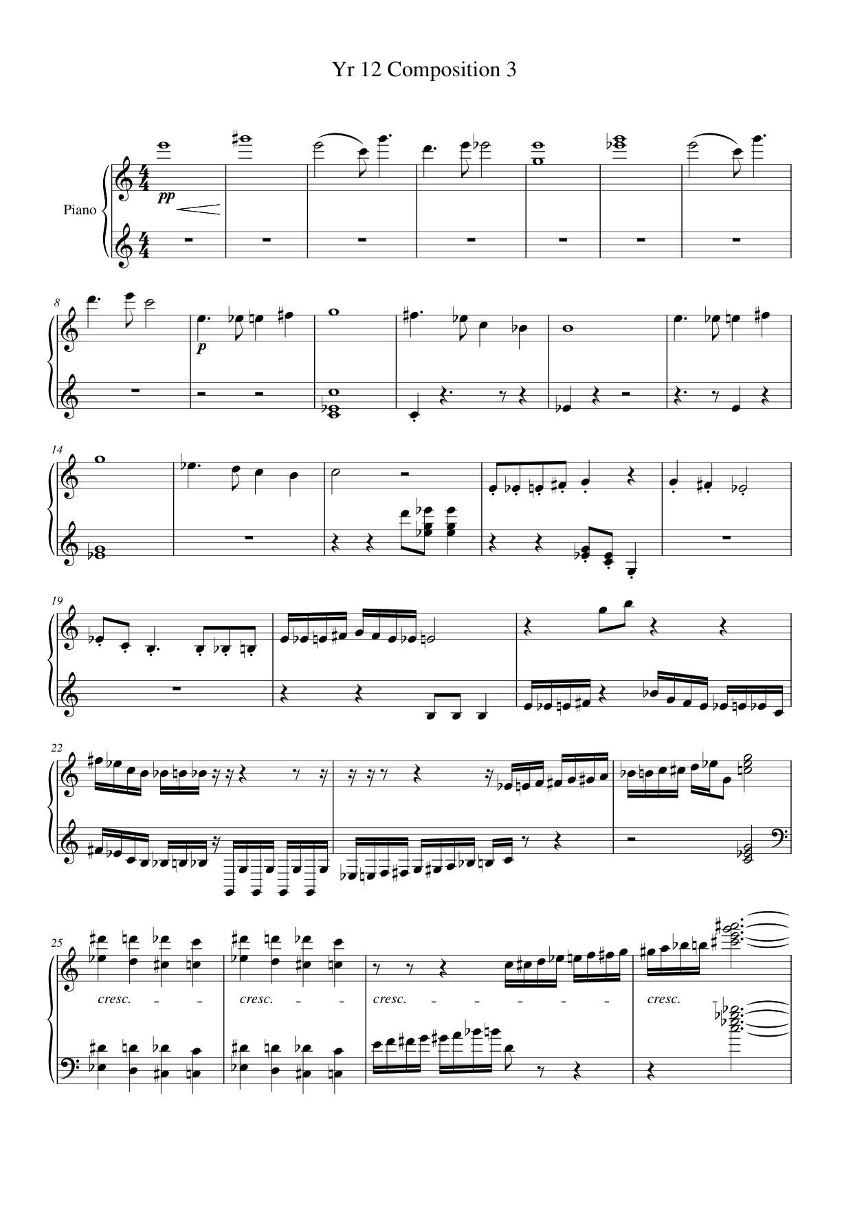 Yr 12 Composition 3 Piano Sheet Music Page 1 Free PDF