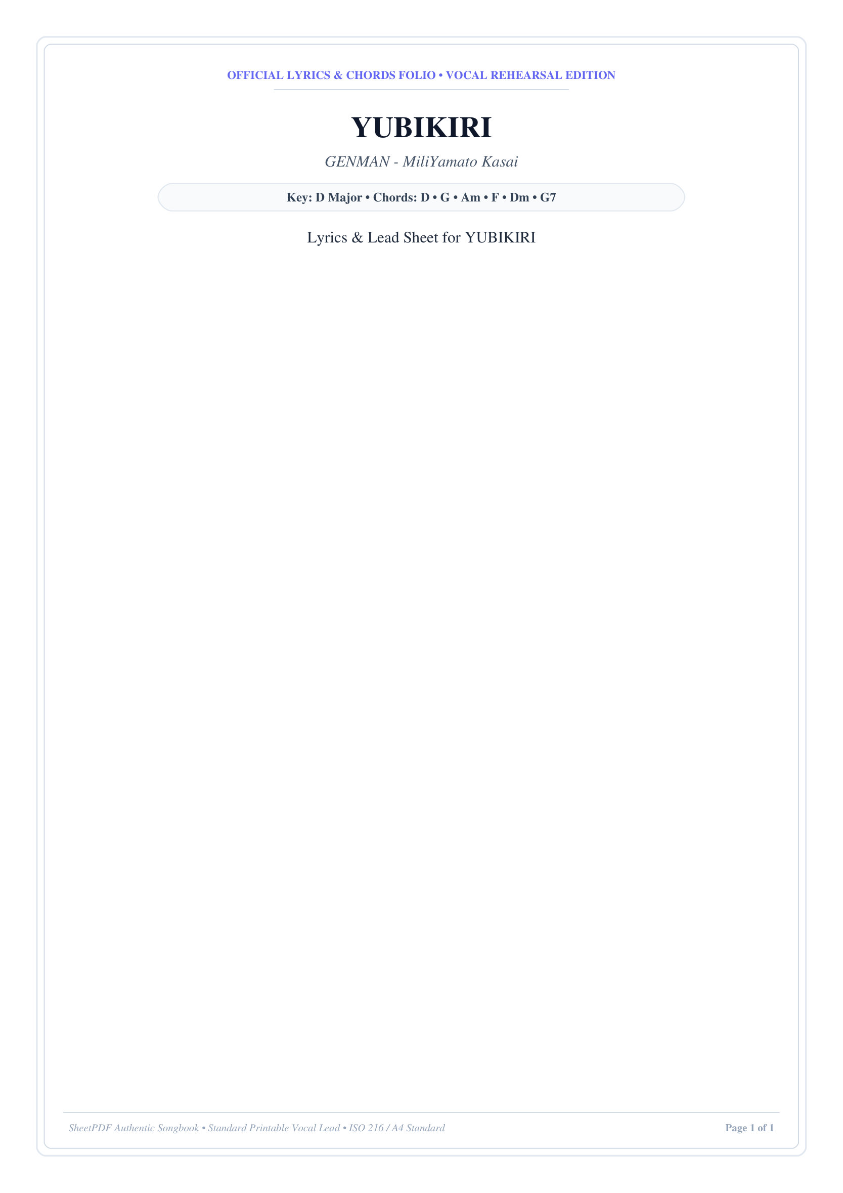 YUBIKIRI Piano Sheet Music Page 1 Free PDF