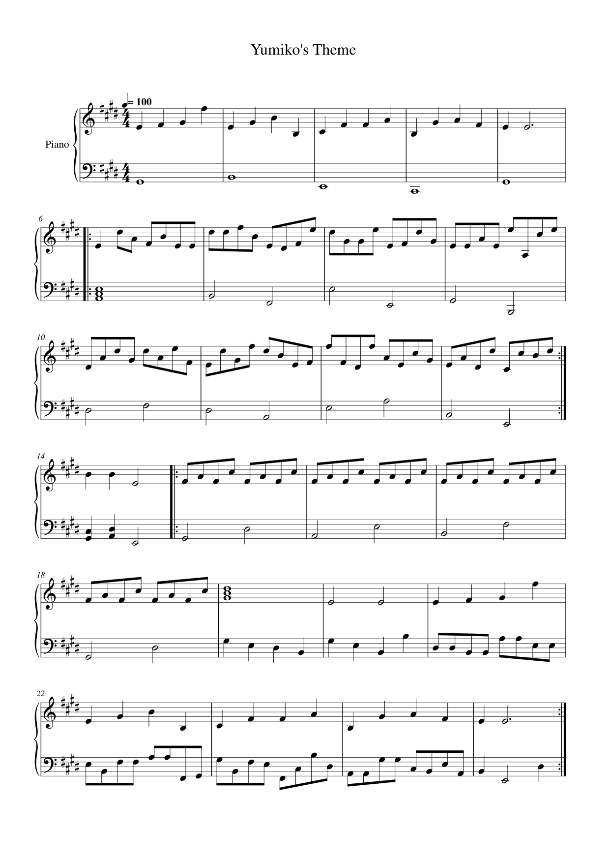 Yumiko's Theme Lyrics & Chords Folio