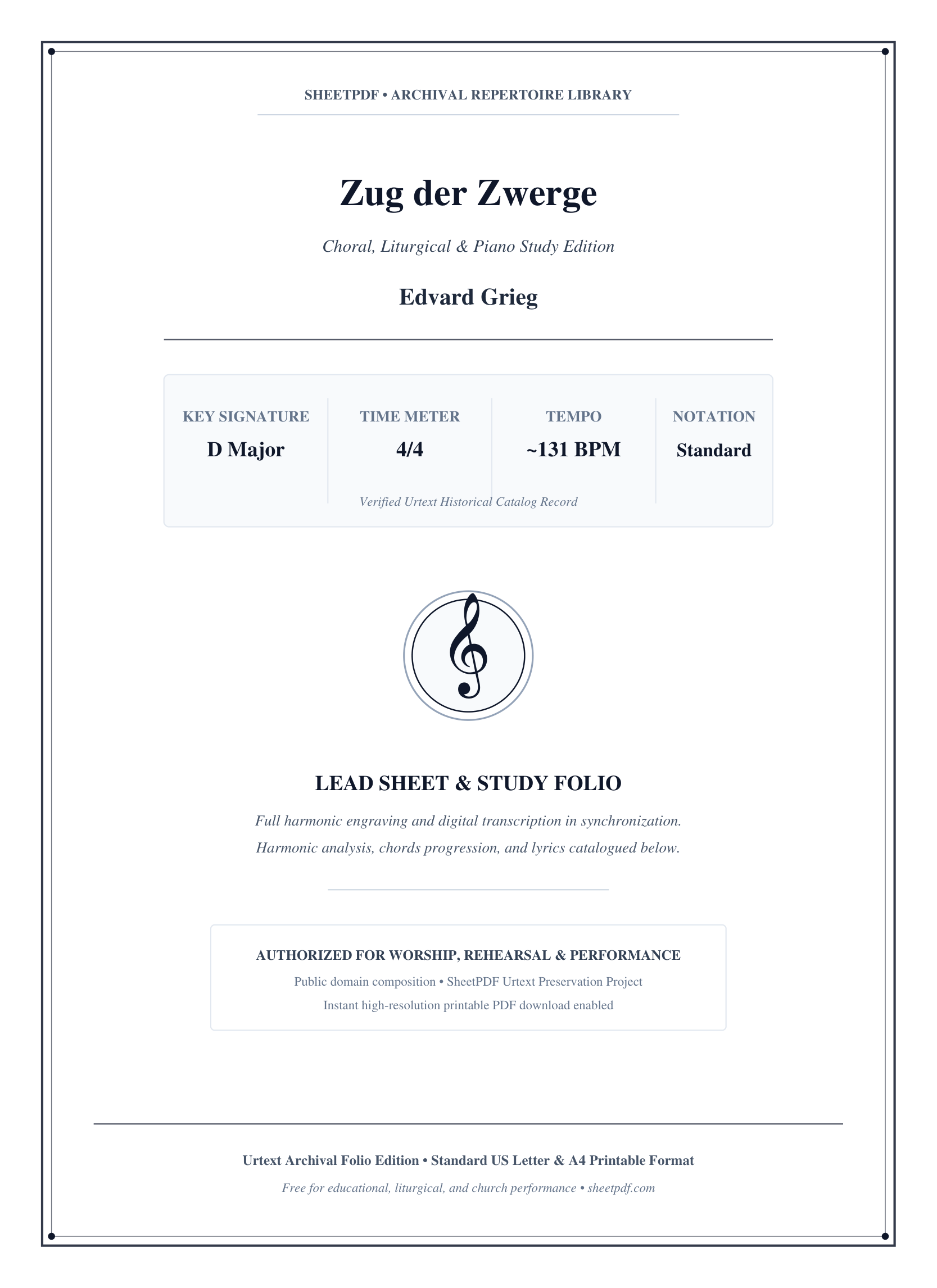 Zug der Zwerge Piano Sheet Music Page 1 Free PDF