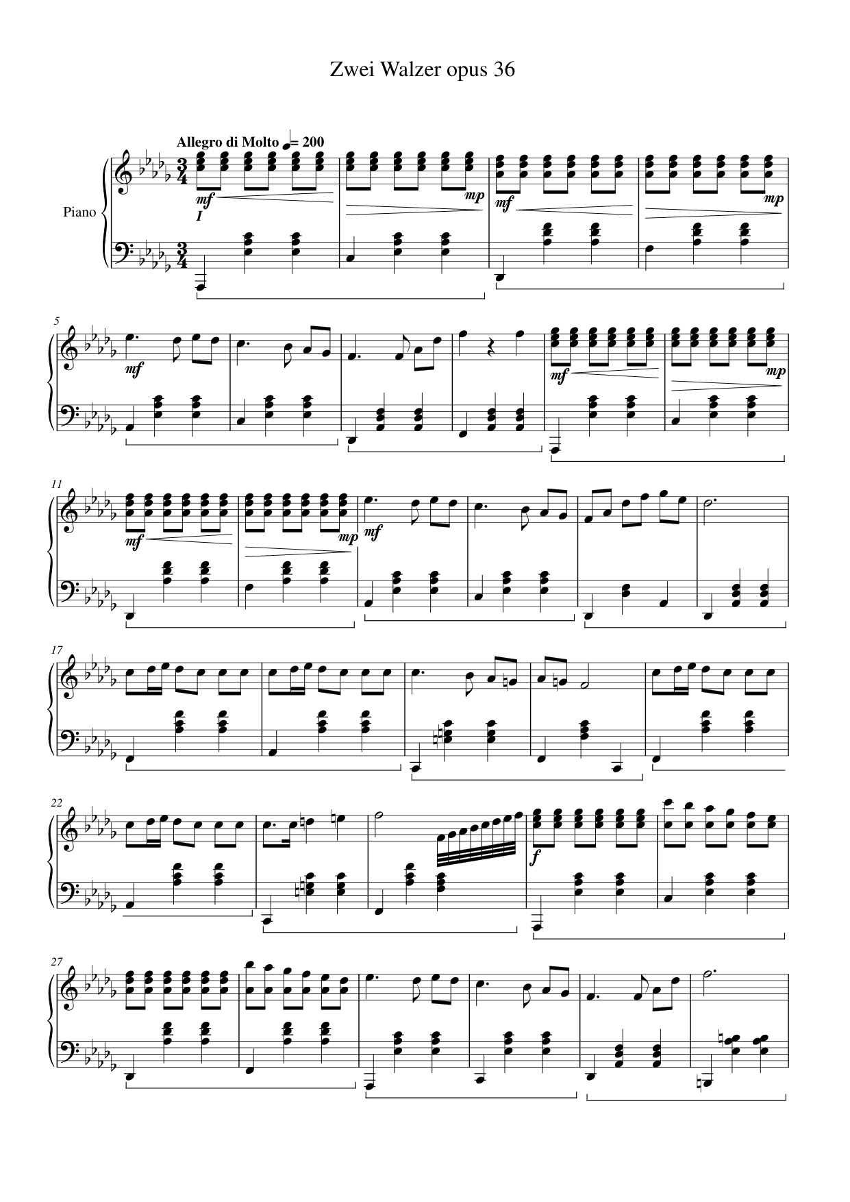 Zwei Walzer opus 36 Piano Sheet Music Page 1 Free PDF